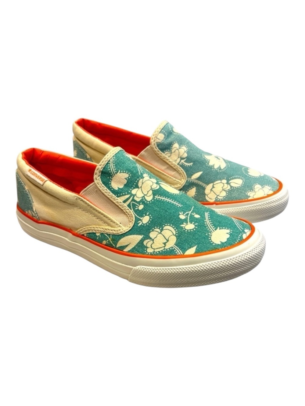 Converse, floral slip on canvas, shoes, size 10, green, white and orange